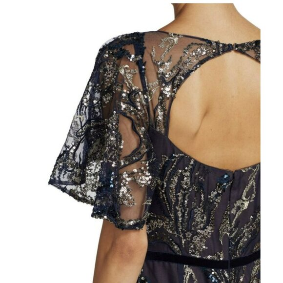 Marchesa Notte $1395 Sequins Blue Cape Sleeve Formal Gown Dress NEW Sz 2 - Picture 4 of 11